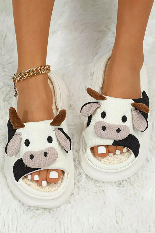 Bright White Cute Cow Pattern Open Toe Slippers - Premium Shoes & Bags from Momma Done Gone Crafty- Just $28.99! Shop now at Momma Done Gone Crafty