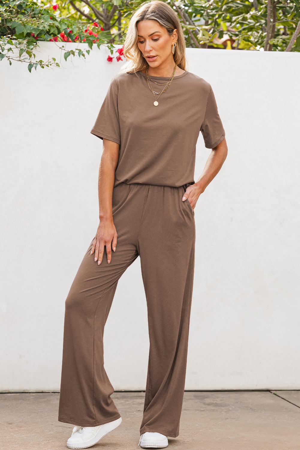 Smoke Gray Solid Color T Shirt 2pcs Wide Leg Pants Set - Premium Two Piece Sets/Pant Sets from Ashes 2 Wildflowers Boutique, LLC- Just $32.81! Shop now at Ashes 2 Wildflowers Boutique, LLC