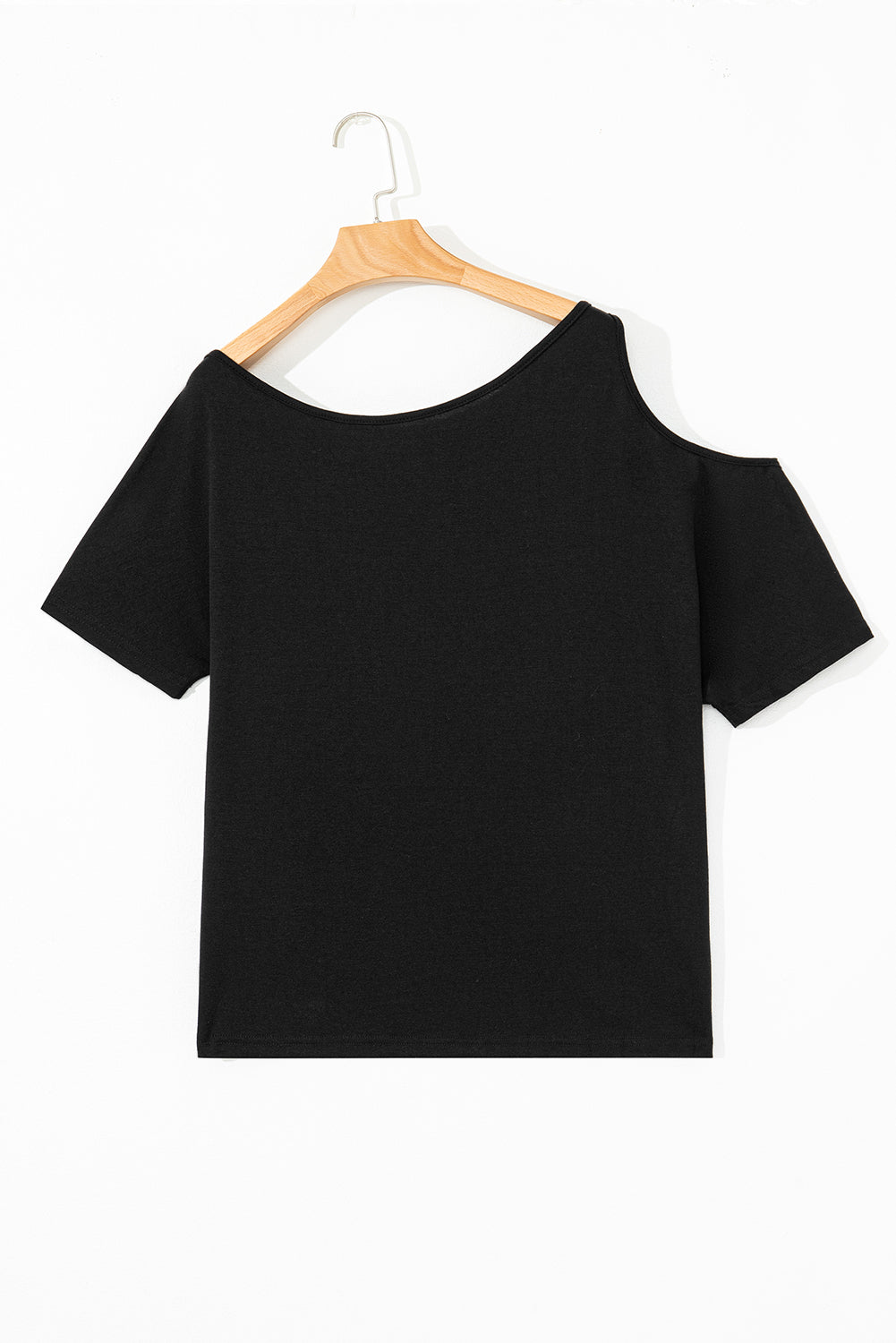 Black Solid Asymmetrical Neck Loose Casual T-Shirt - Premium Tops/Tops & Tees from Ashes 2 Wildflowers Boutique, LLC- Just $18.99! Shop now at Ashes 2 Wildflowers Boutique, LLC
