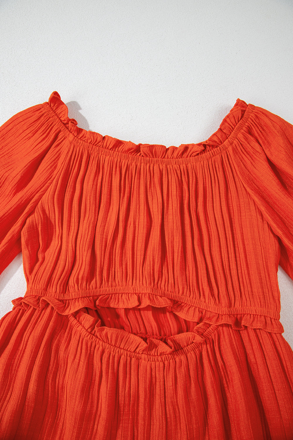 Orange Off Shoulder Balloon Sleeve Cutout Ruffled Maxi Dress - Premium Dresses from Momma Done Gone Crafty- Just $54.99! Shop now at Momma Done Gone Crafty