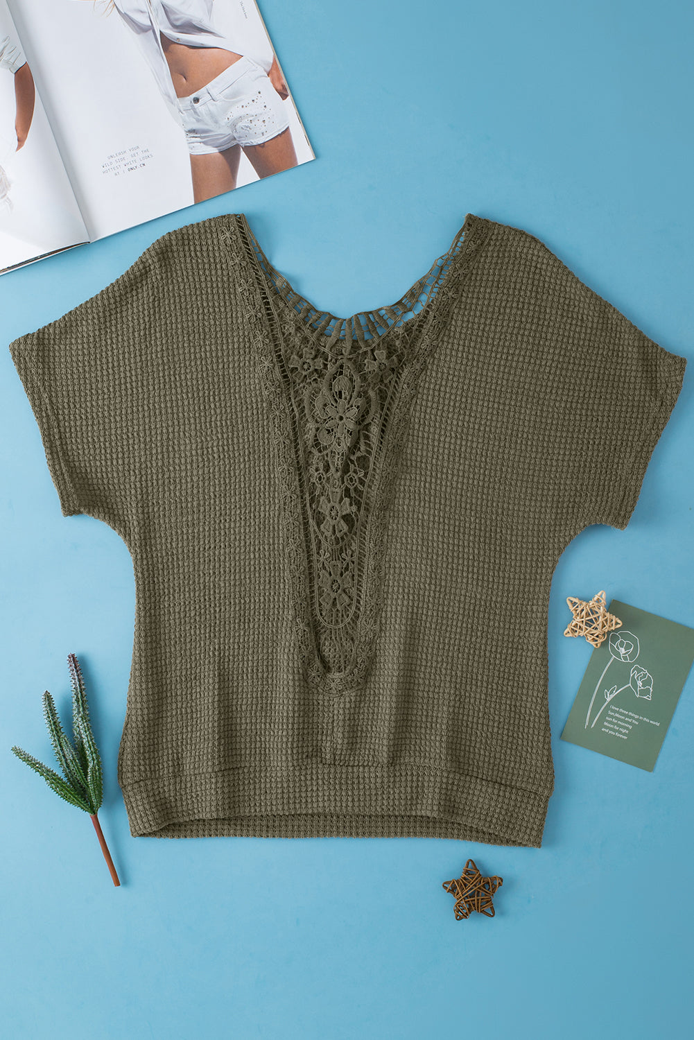 Moss Green Guipure Lace Patch Textured T-shirt - Premium Tops/Tops & Tees from Momma Done Gone Crafty- Just $28.99! Shop now at Momma Done Gone Crafty