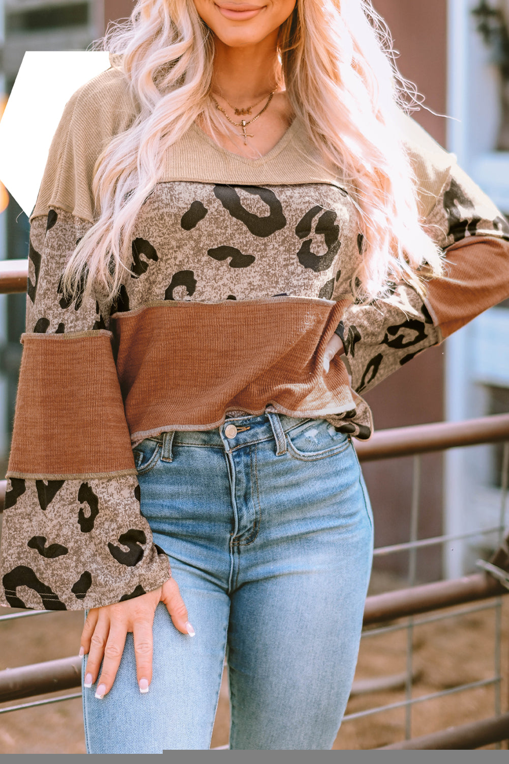 Leopard Colorblock Patchwork V-Neck Loose Sleeve Knit Top - Premium Tops/Long Sleeve Tops from Ashes 2 Wildflowers Boutique, LLC- Just $28.97! Shop now at Ashes 2 Wildflowers Boutique, LLC