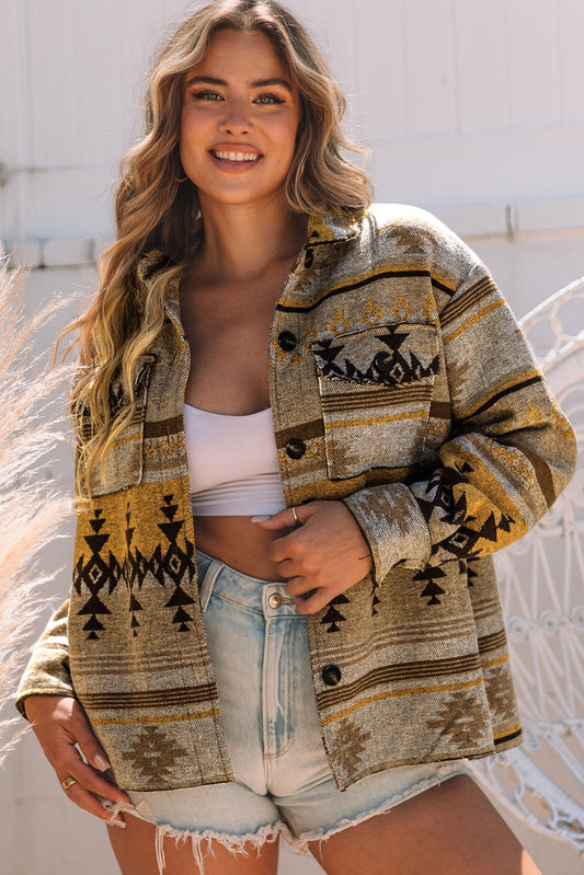 Brown Western Aztec Print Jacket - Premium Outerwear from Momma Done Gone Crafty- Just $50.40! Shop now at Momma Done Gone Crafty