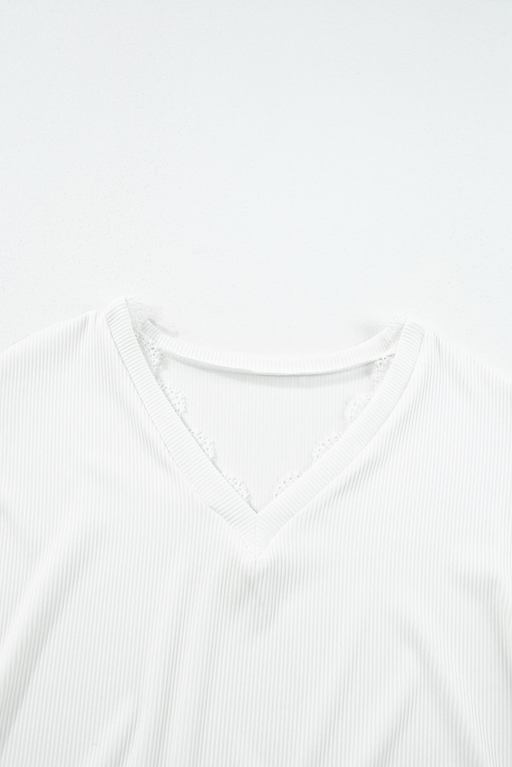White Ribbed Texture Lace Trim V Neck Long Sleeve Top - Premium Tops from Momma Done Gone Crafty- Just $42.60! Shop now at Momma Done Gone Crafty