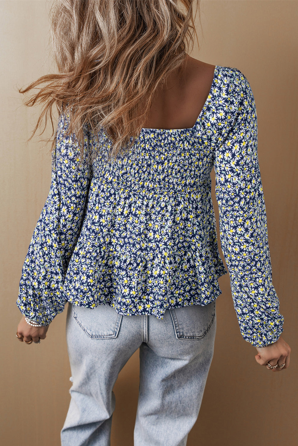 Blue Boho Floral Print Smocked Square Neck Loose Fit Blouse - Premium Tops/Blouses & Shirts from Ashes 2 Wildflowers Boutique, LLC- Just $31.25! Shop now at Ashes 2 Wildflowers Boutique, LLC