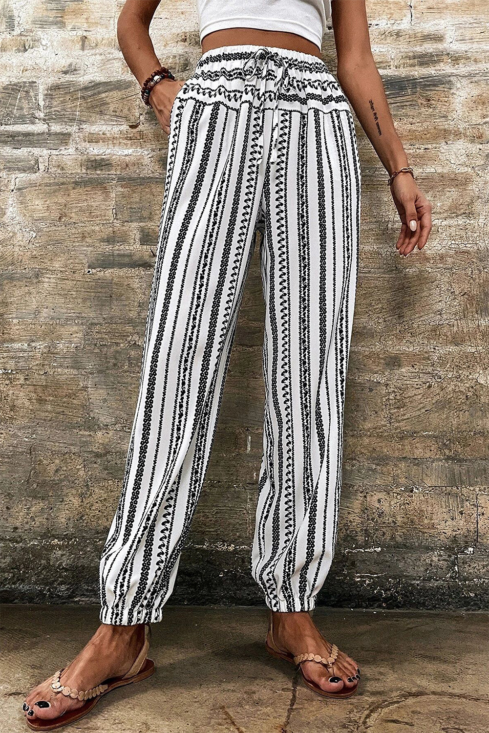 Black Stripe Boho Striped Print Casual Pants - Premium Bottoms/Pants & Culotte from Momma Done Gone Crafty- Just $26.10! Shop now at Momma Done Gone Crafty