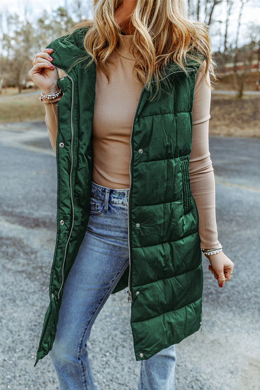 Green Hooded Long Quilted Vest Coat - Premium Outerwear from Momma Done Gone Crafty- Just $90.72! Shop now at Momma Done Gone Crafty