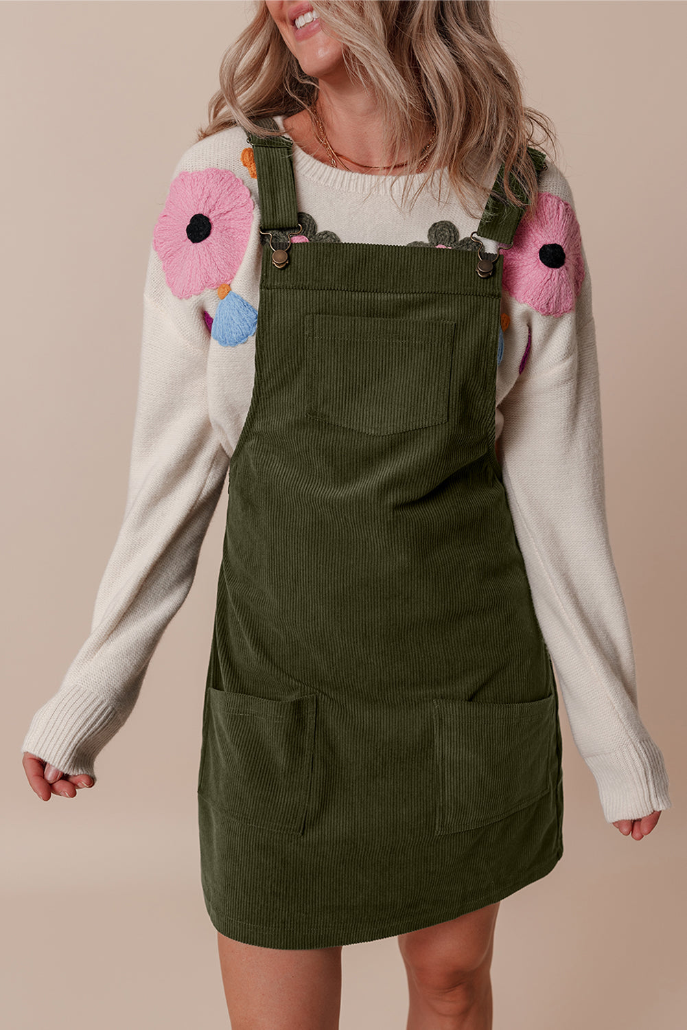 Vineyard Green Solid Front Pockets Sleeveless Corduroy Overall Dress - Premium Dresses/Mini Dresses from Ashes 2 Wildflowers Boutique, LLC- Just $20.43! Shop now at Ashes 2 Wildflowers Boutique, LLC