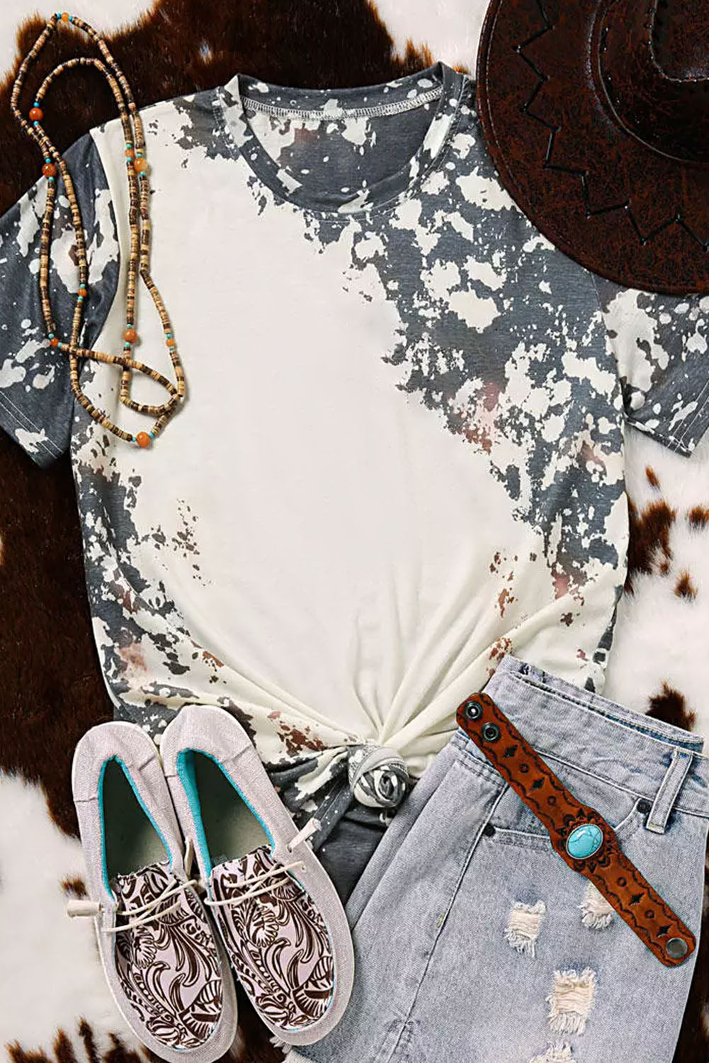 Gray Western Fashion Dyed Bleached T Shirt - Premium Tops from Momma Done Gone Crafty- Just $40.20! Shop now at Momma Done Gone Crafty