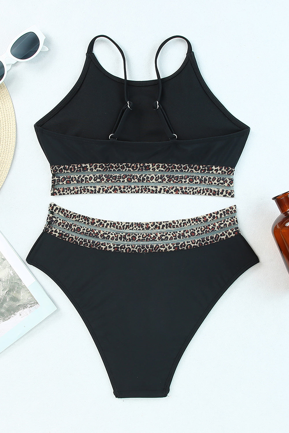 Black Rose Leopard Mesh Trim 2pcs Bikini Swimsuit - Premium Swimwear from Momma Done Gone Crafty- Just $18.00! Shop now at Momma Done Gone Crafty