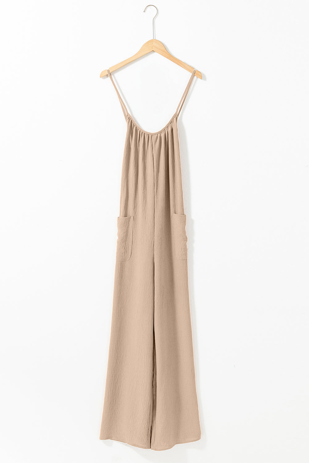 Apricot Spaghetti Straps Waist Tie Wide Leg Jumpsuit with Pockets - Premium Bottoms/Jumpsuits & Rompers from Momma Done Gone Crafty- Just $17.58! Shop now at Momma Done Gone Crafty