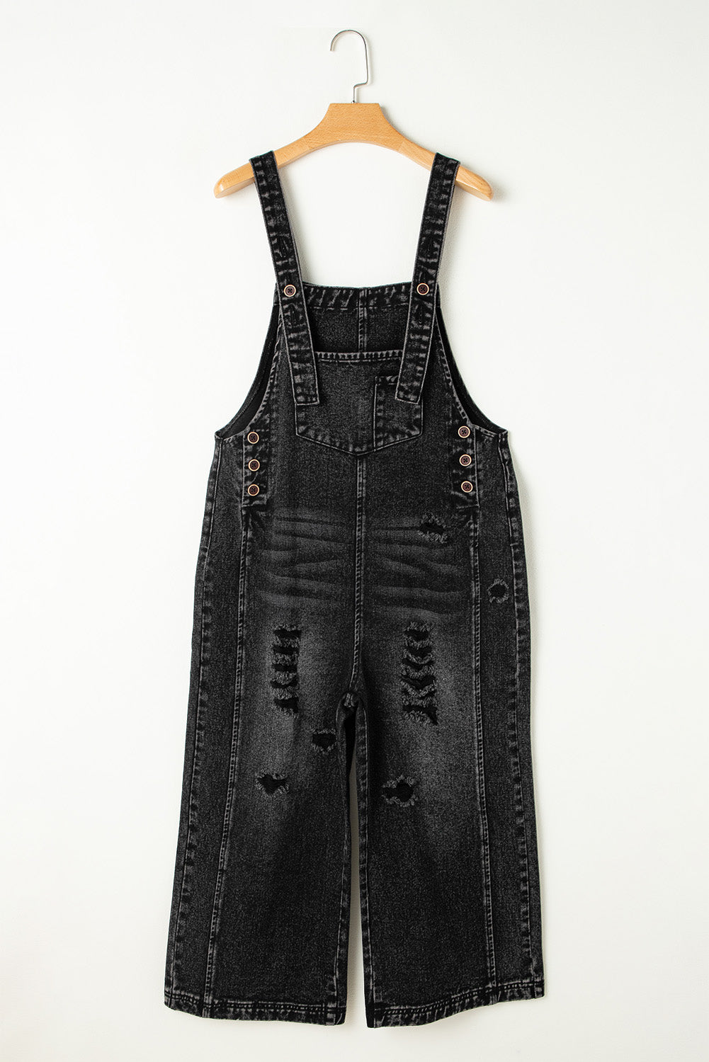 Black Distressed Bib Pocket Wide Leg Denim Overall - Premium Bottoms/Jumpsuits & Rompers from Ashes 2 Wildflowers Boutique, LLC- Just $64.99! Shop now at Ashes 2 Wildflowers Boutique, LLC
