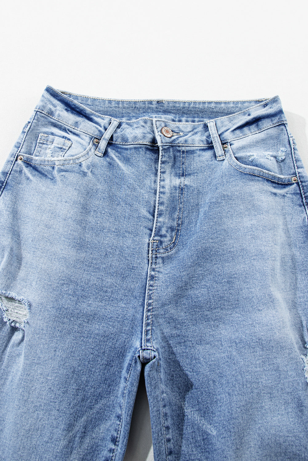 Light Blue High Rise Distressed Straight Leg Jeans - Premium Bottoms/Jeans from Ashes 2 Wildflowers Boutique, LLC- Just $37.14! Shop now at Ashes 2 Wildflowers Boutique, LLC