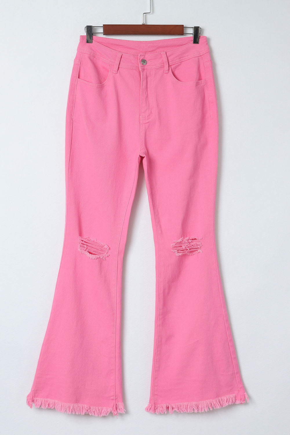 Pink Vintage High Waist Flare Leg Ripped Raw Hem Jeans - Premium Bottoms/Jeans from Ashes 2 Wildflowers Boutique, LLC- Just $35.40! Shop now at Ashes 2 Wildflowers Boutique, LLC