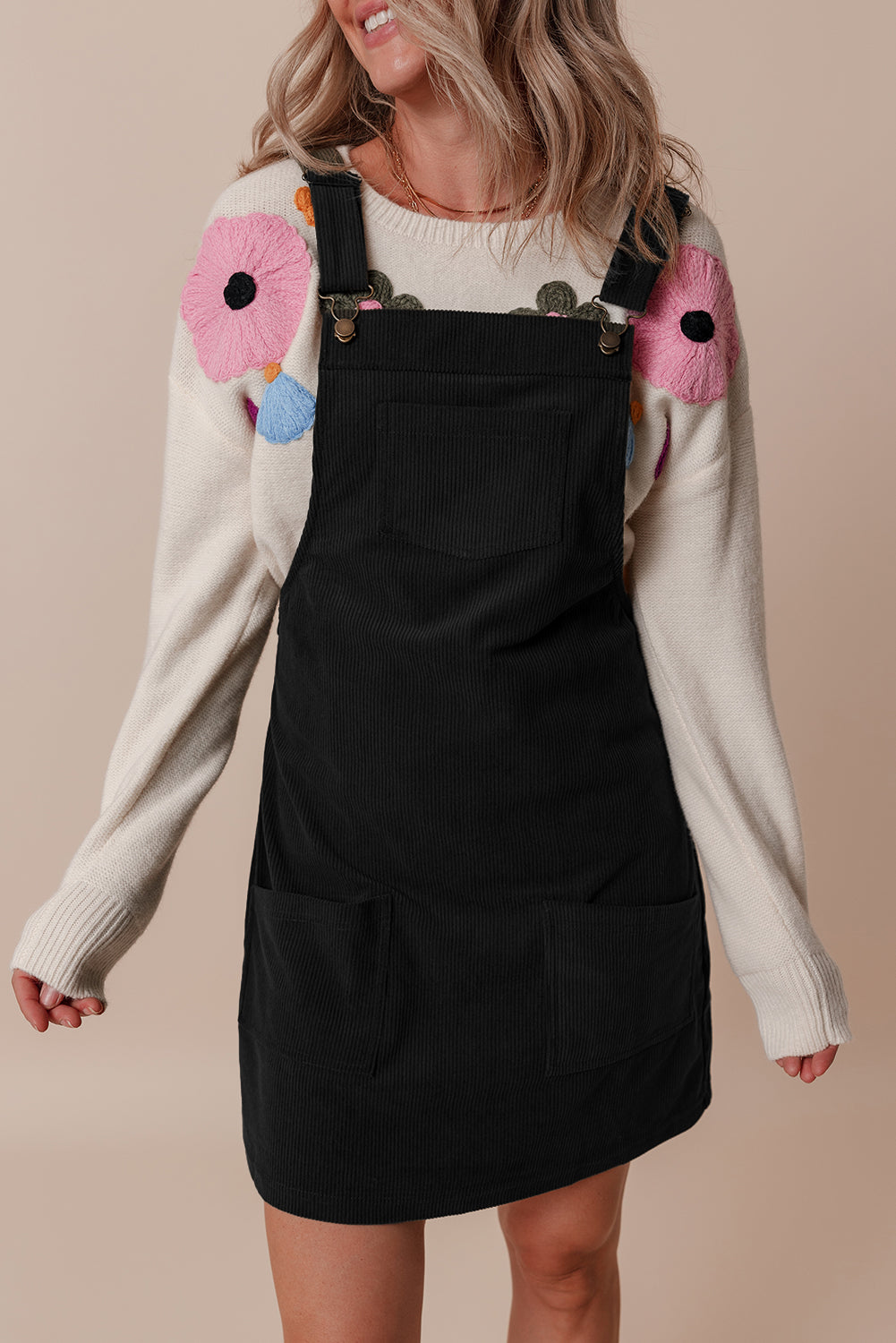 Black Solid Front Pockets Sleeveless Corduroy Overall Dress - Premium Dresses/Mini Dresses from Momma Done Gone Crafty- Just $20.85! Shop now at Momma Done Gone Crafty