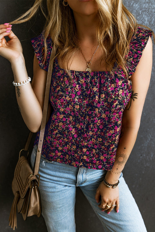 Rose Boho Frilled Straps Floral Tank Top - Premium Tops/Tank Tops from Momma Done Gone Crafty- Just $34.99! Shop now at Momma Done Gone Crafty