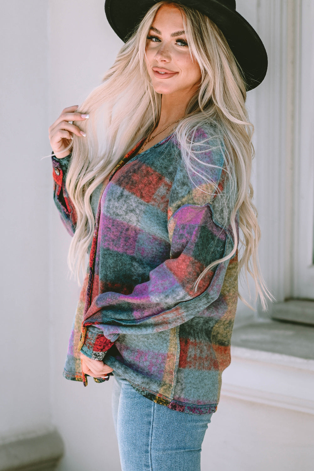 Multicolor Brushed Checked Western Buttoned Jacket - Premium Outerwear from Momma Done Gone Crafty- Just $40.20! Shop now at Momma Done Gone Crafty