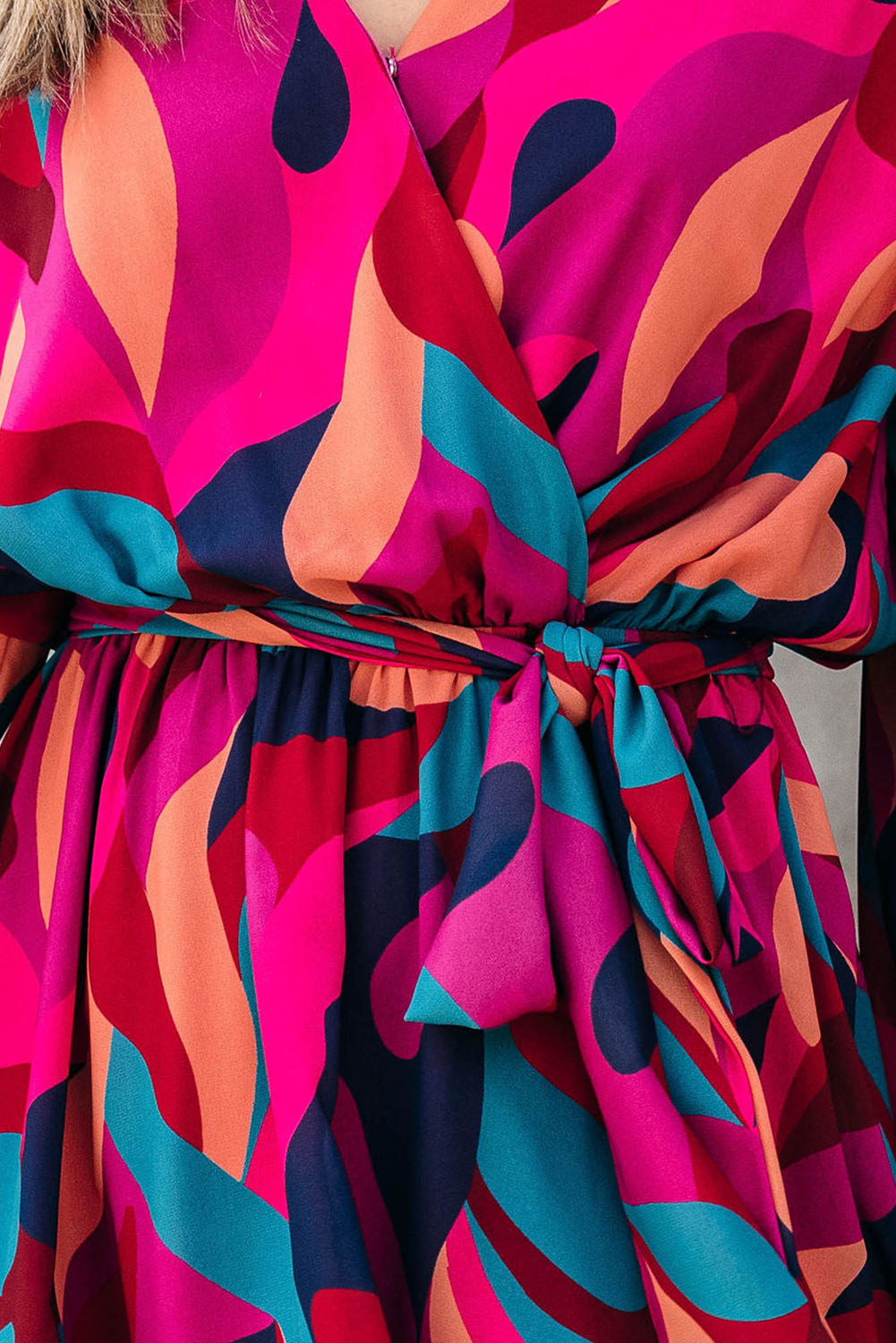 Red Abstract Printed Belted Puff Sleeve Mini Dress - Premium Dresses from Momma Done Gone Crafty- Just $49.94! Shop now at Momma Done Gone Crafty