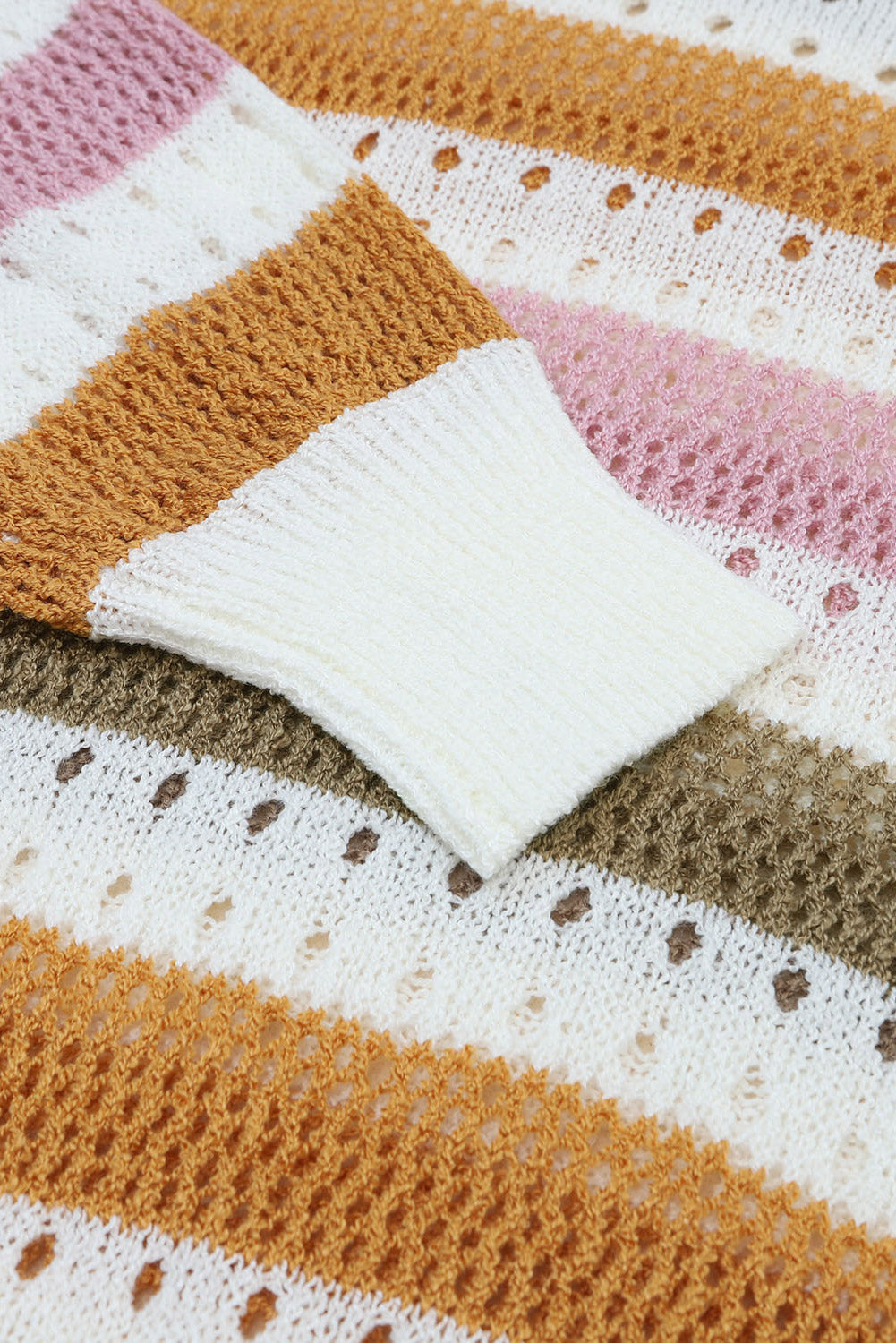 Multicolor Striped Hollowed Knitted Loose Sweater - Premium Tops from Momma Done Gone Crafty- Just $35.40! Shop now at Momma Done Gone Crafty