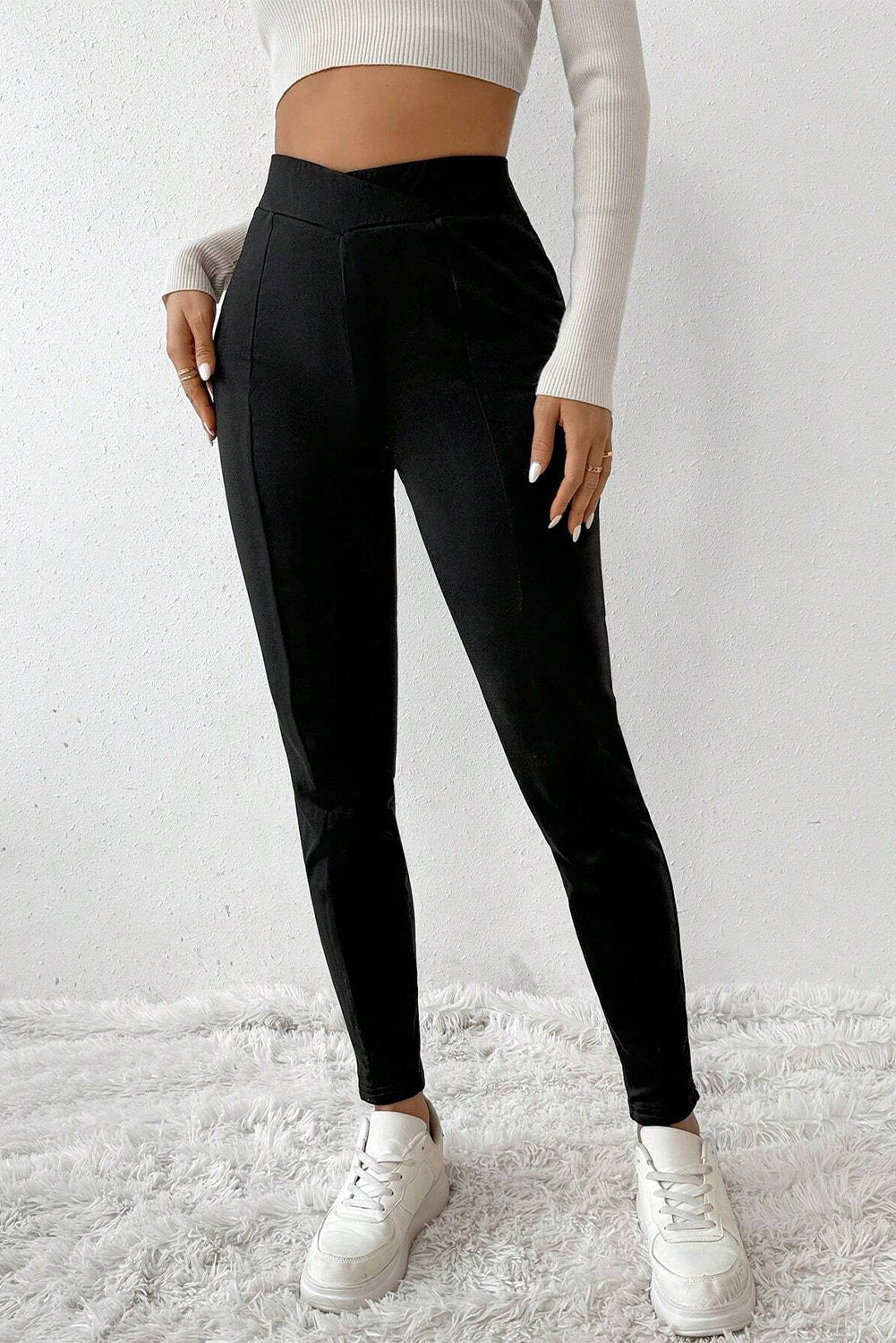 Black Crossed Waist Seamed Leg Thermal Leggings - Premium Bottoms/Leggings from Momma Done Gone Crafty- Just $19.05! Shop now at Momma Done Gone Crafty