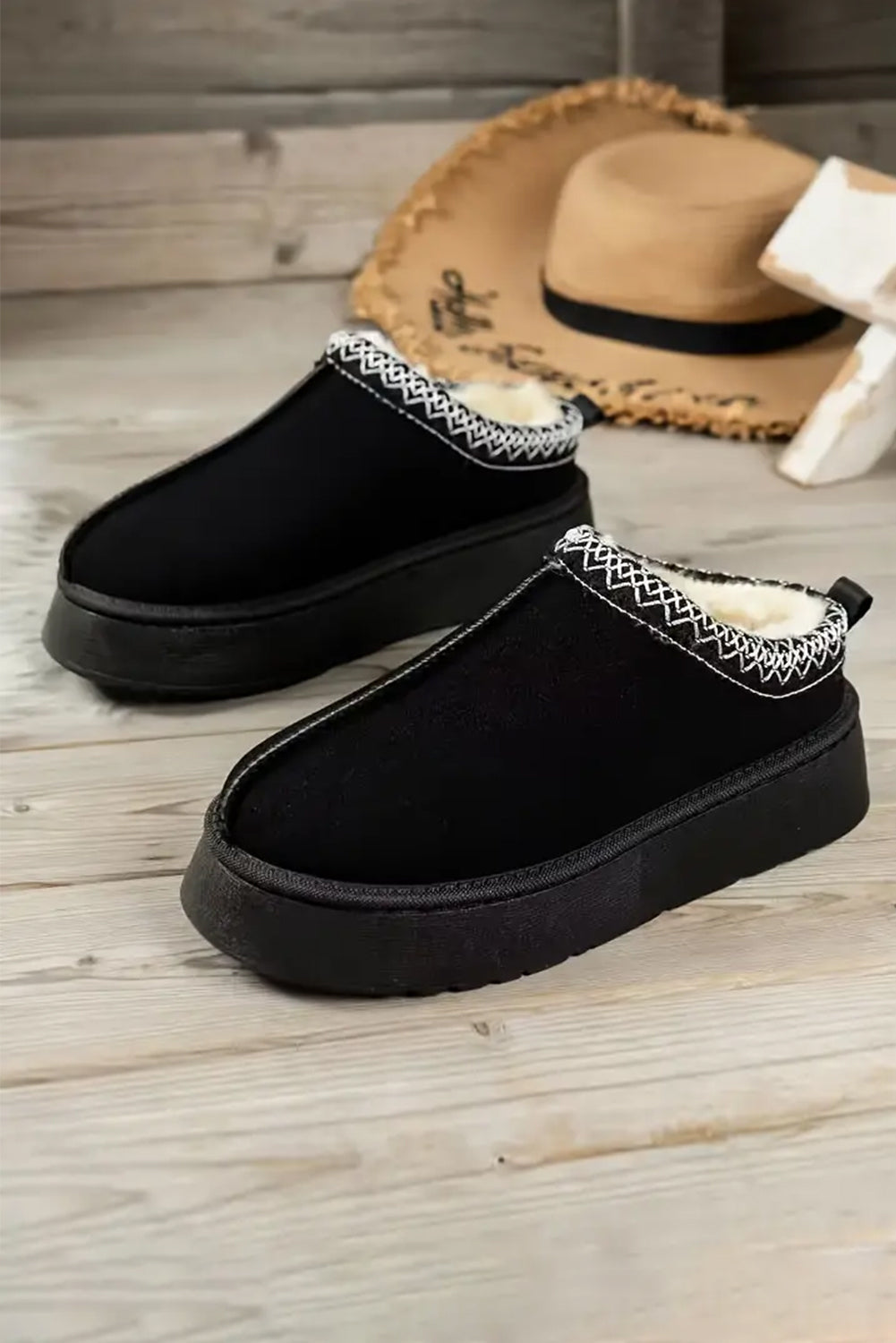 Black Contrast Print Suede Plush Lined Snow Boots - Premium Shoes & Bags/Boots from Momma Done Gone Crafty- Just $20.94! Shop now at Momma Done Gone Crafty