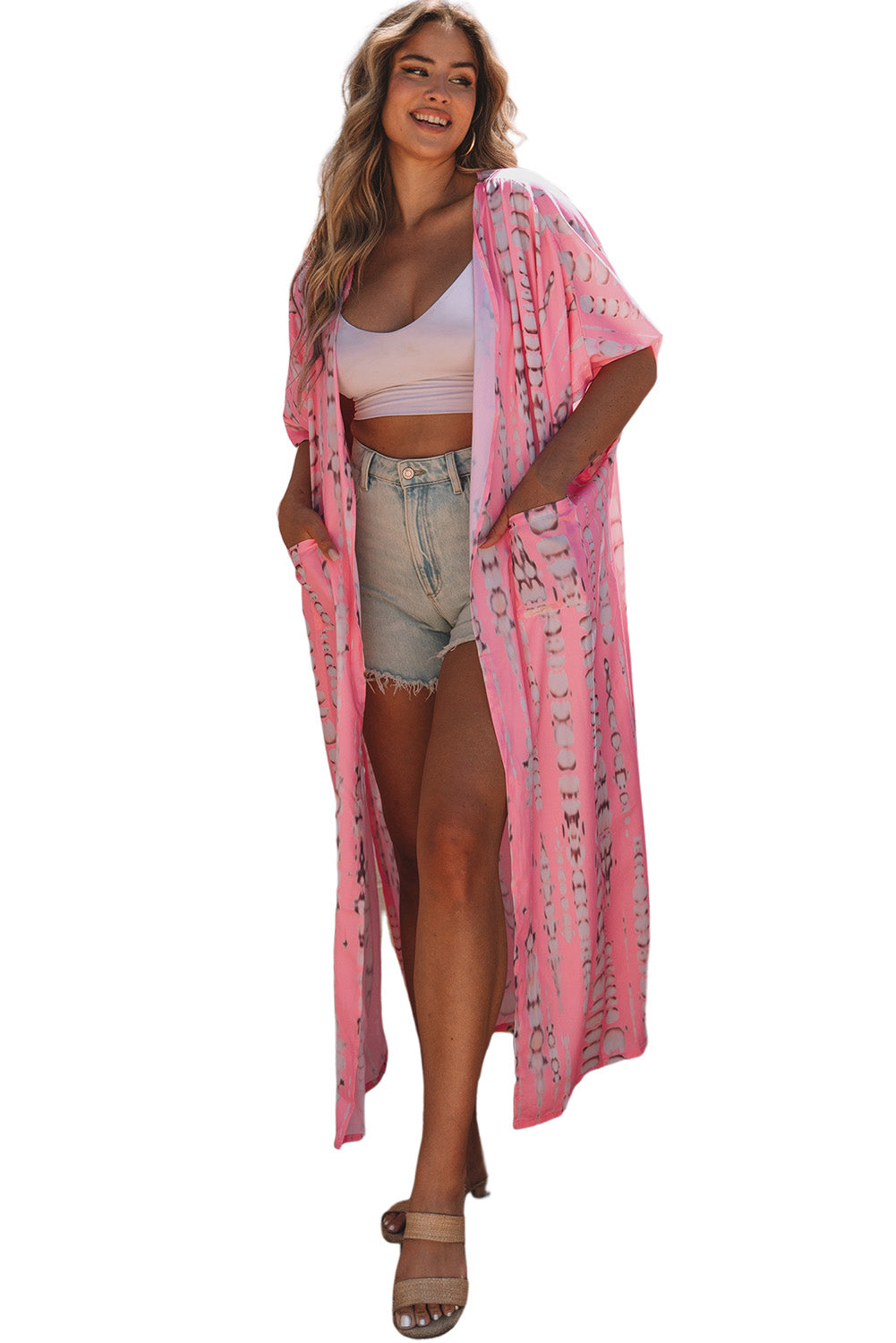 Pink Bohemian Tie Dye Oversize Long Kimono - Premium Outerwear from Momma Done Gone Crafty- Just $43.80! Shop now at Momma Done Gone Crafty