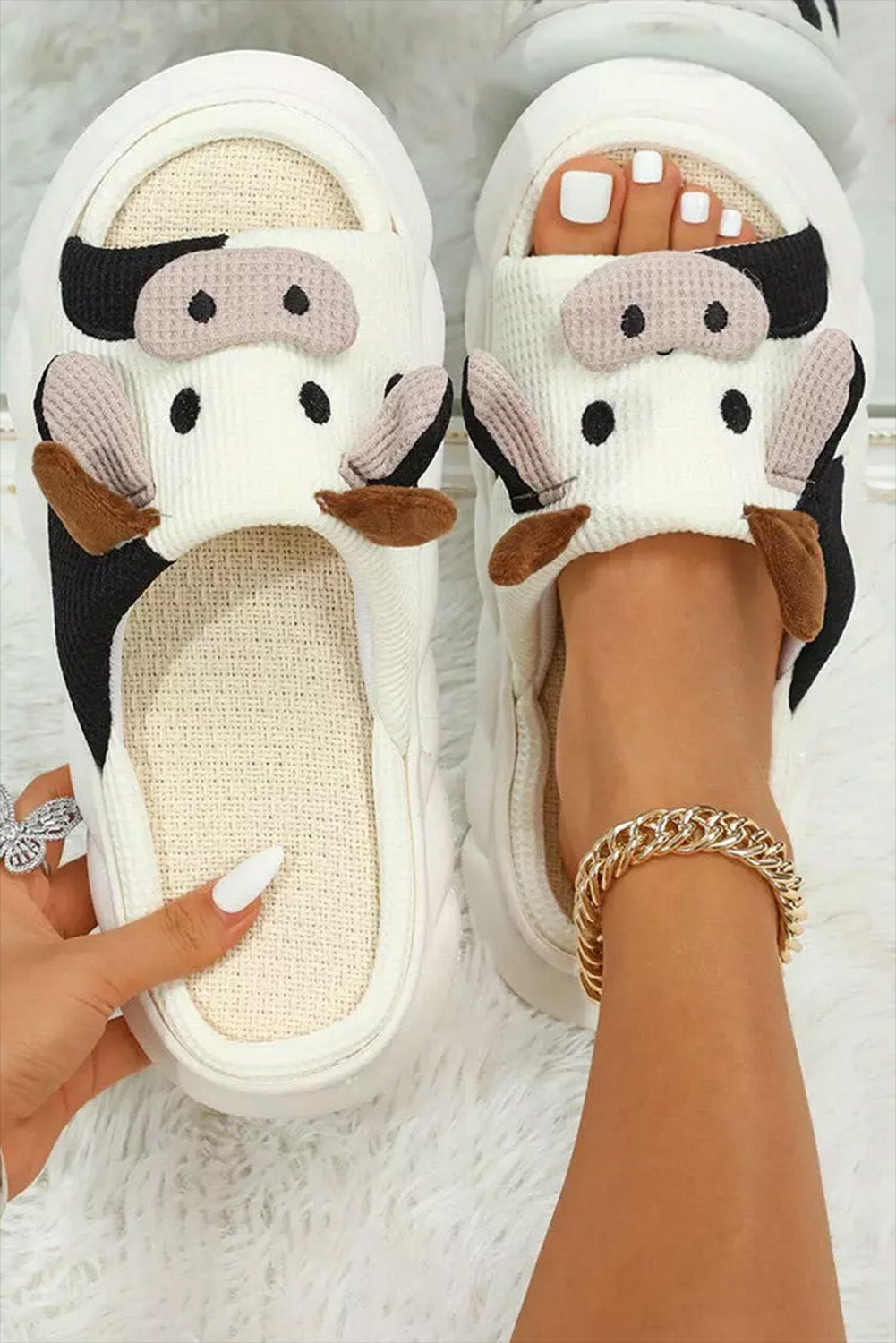 Bright White Cute Cow Pattern Open Toe Slippers - Premium Shoes & Bags from Momma Done Gone Crafty- Just $28.99! Shop now at Momma Done Gone Crafty