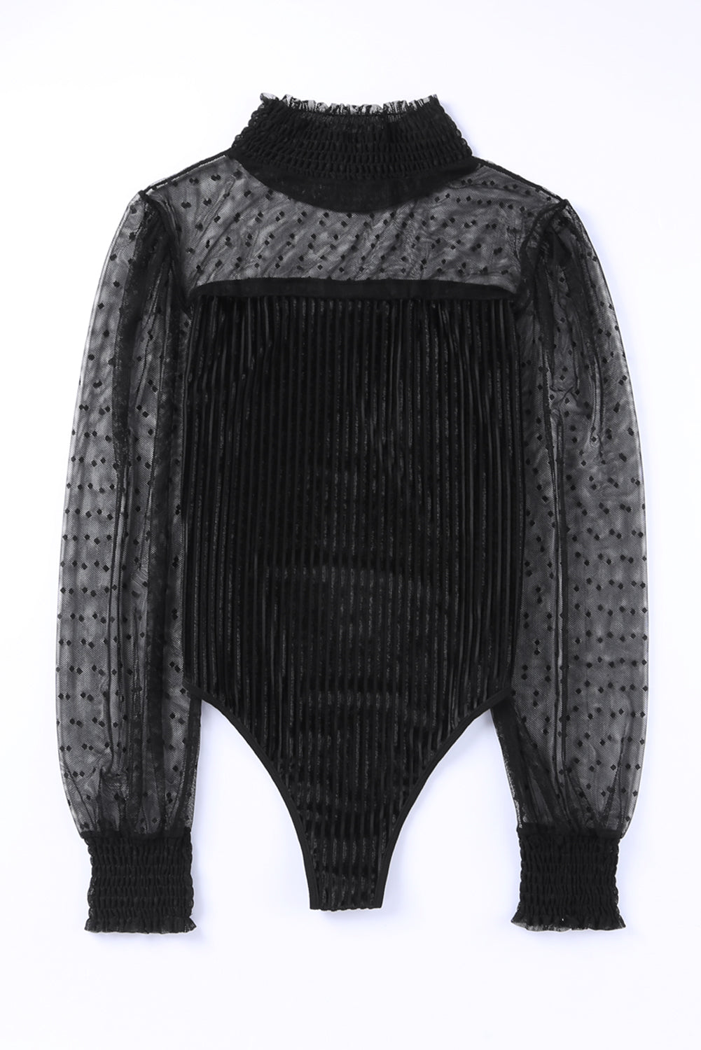 Black Sheer Dotty Long Sleeve Ribbed Velvet Bodysuit - Premium Tops from Momma Done Gone Crafty- Just $74.10! Shop now at Momma Done Gone Crafty