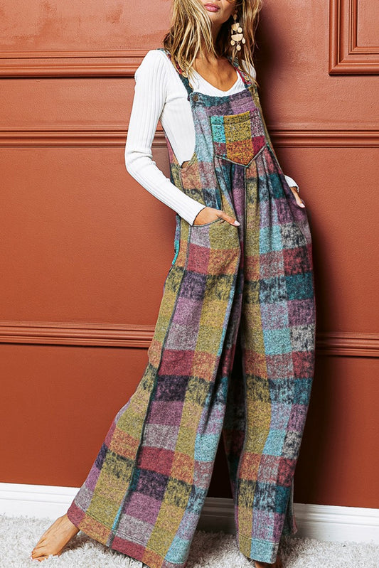 Multicolour Brushed Checkered Wide Leg Overalls - Premium Bottoms/Jumpsuits & Rompers from Momma Done Gone Crafty- Just $32.16! Shop now at Momma Done Gone Crafty