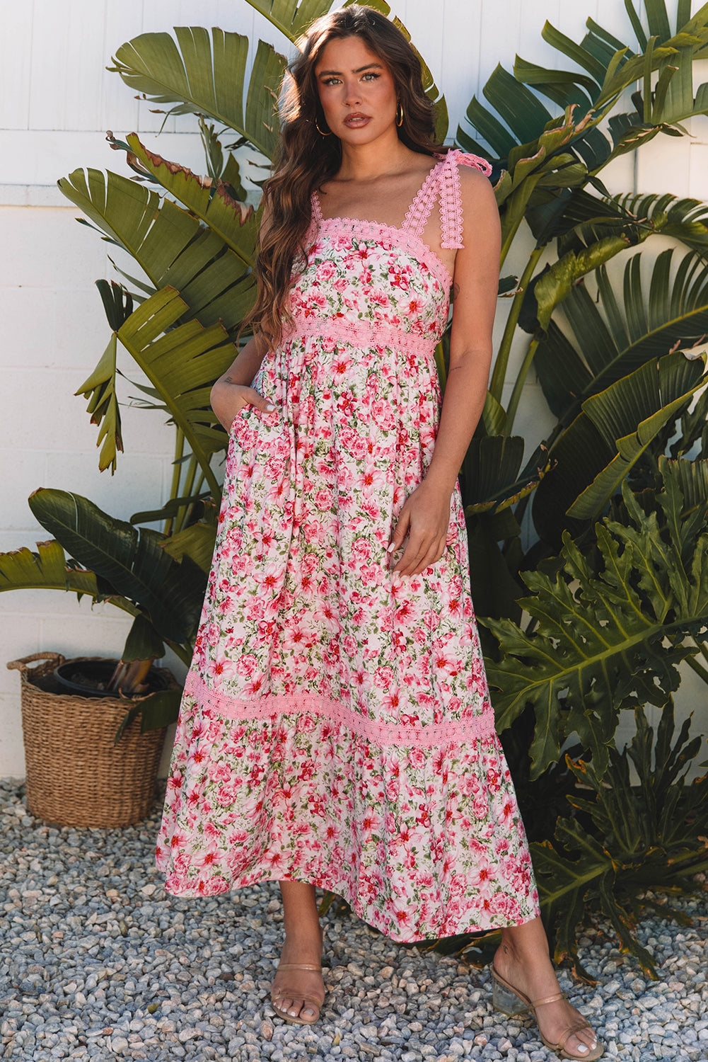 Pink Floral Lace Tied Strap Empire Waist Maxi Dress - Premium Dresses/Floral Dresses from Ashes 2 Wildflowers Boutique, LLC- Just $38.90! Shop now at Ashes 2 Wildflowers Boutique, LLC