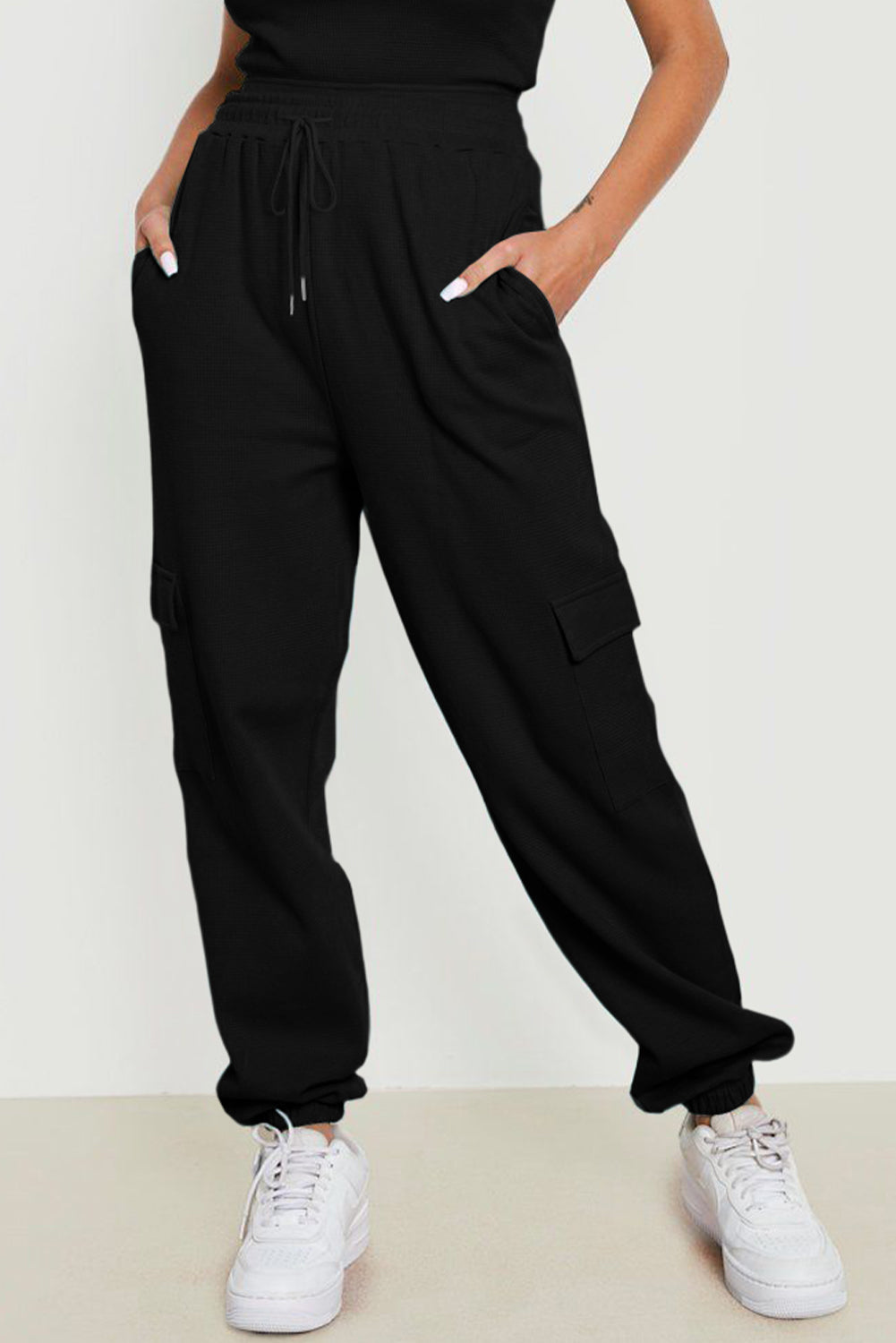 Black Waffle Texture Cargo Pocket Jogger Pants - Premium Bottoms/Pants & Culotte from Momma Done Gone Crafty- Just $25.77! Shop now at Momma Done Gone Crafty