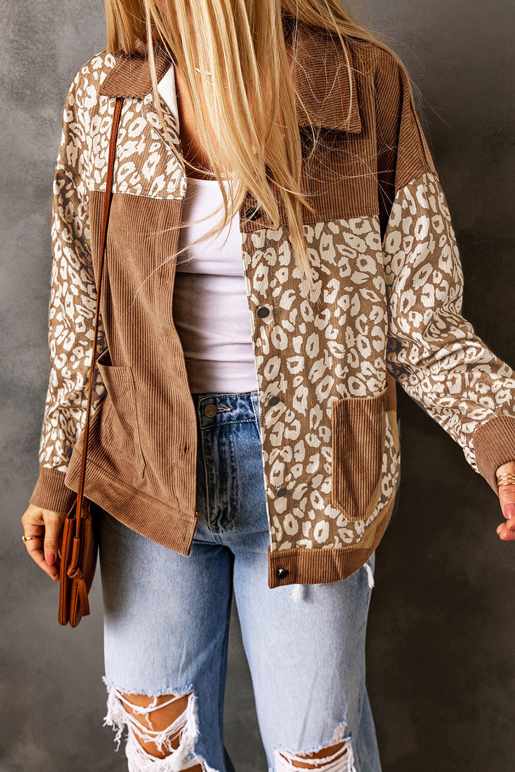 Brown Leopard Print Corduroy Long Sleeve Jacket - Premium Outerwear from Momma Done Gone Crafty- Just $48.90! Shop now at Momma Done Gone Crafty