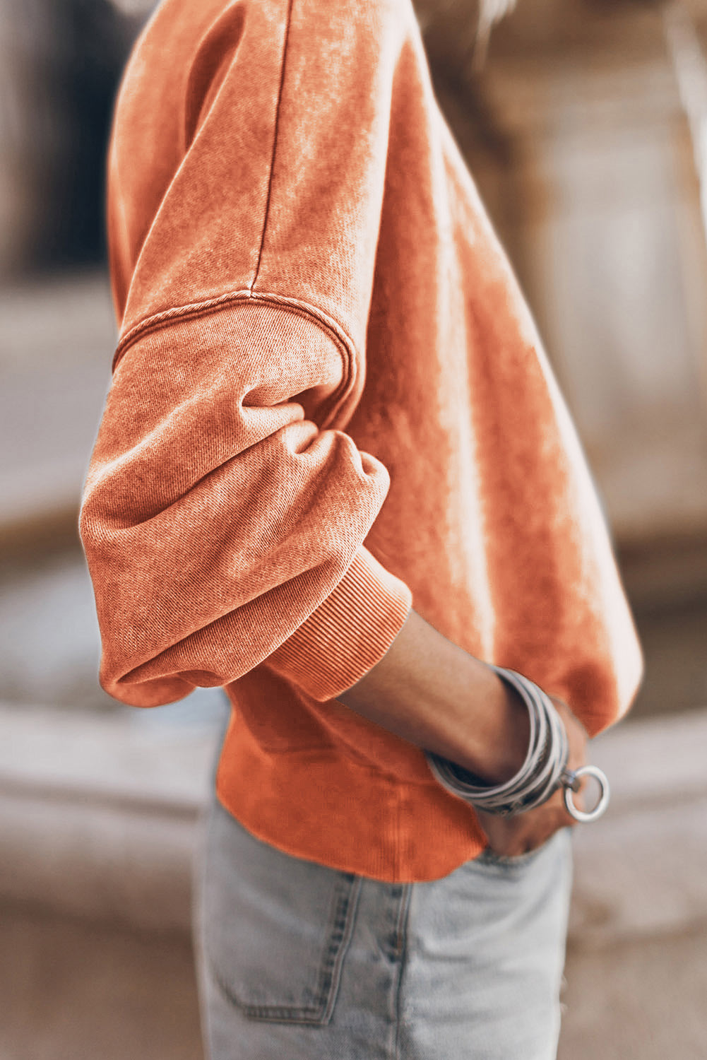 Orange Drop Shoulder Crew Neck Pullover Sweatshirt - Premium Tops from Momma Done Gone Crafty- Just $41.94! Shop now at Momma Done Gone Crafty