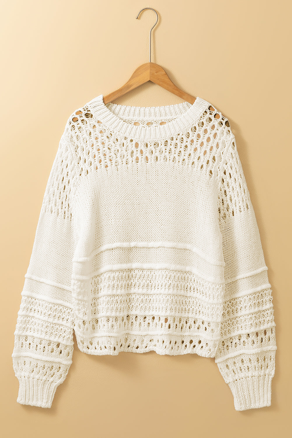 White Solid Color Pointelle Knit Puff Sleeve Sweater - Premium Tops from Momma Done Gone Crafty- Just $40.20! Shop now at Momma Done Gone Crafty