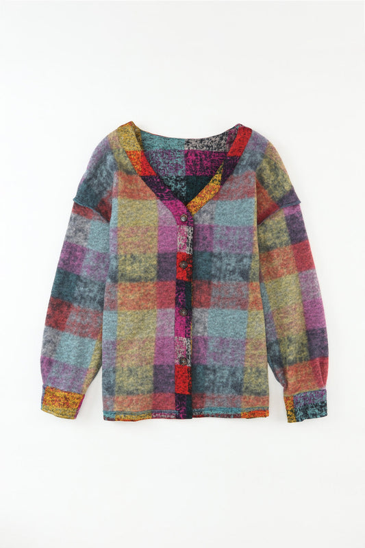 Multicolor Brushed Checked Western Buttoned Jacket - Premium Outerwear from Momma Done Gone Crafty- Just $40.20! Shop now at Momma Done Gone Crafty