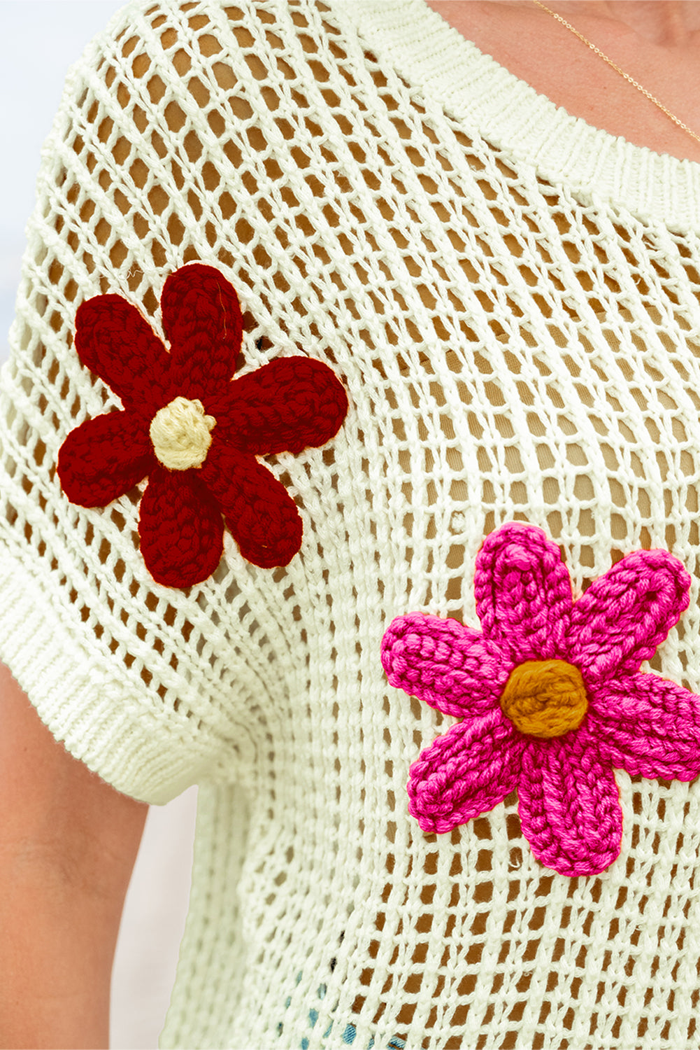 White Crochet Flower Hollow-out Sweater T Shirt - Premium Sweaters & Cardigans/Short Sleeve Sweaters from Ashes 2 Wildflowers Boutique, LLC- Just $26.53! Shop now at Ashes 2 Wildflowers Boutique, LLC