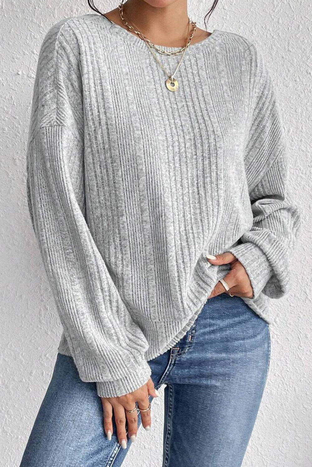 Light Grey Textured Crossover Backless Knit Long Sleeve Top - Premium Tops/Long Sleeve Tops from Momma Done Gone Crafty- Just $16.80! Shop now at Momma Done Gone Crafty