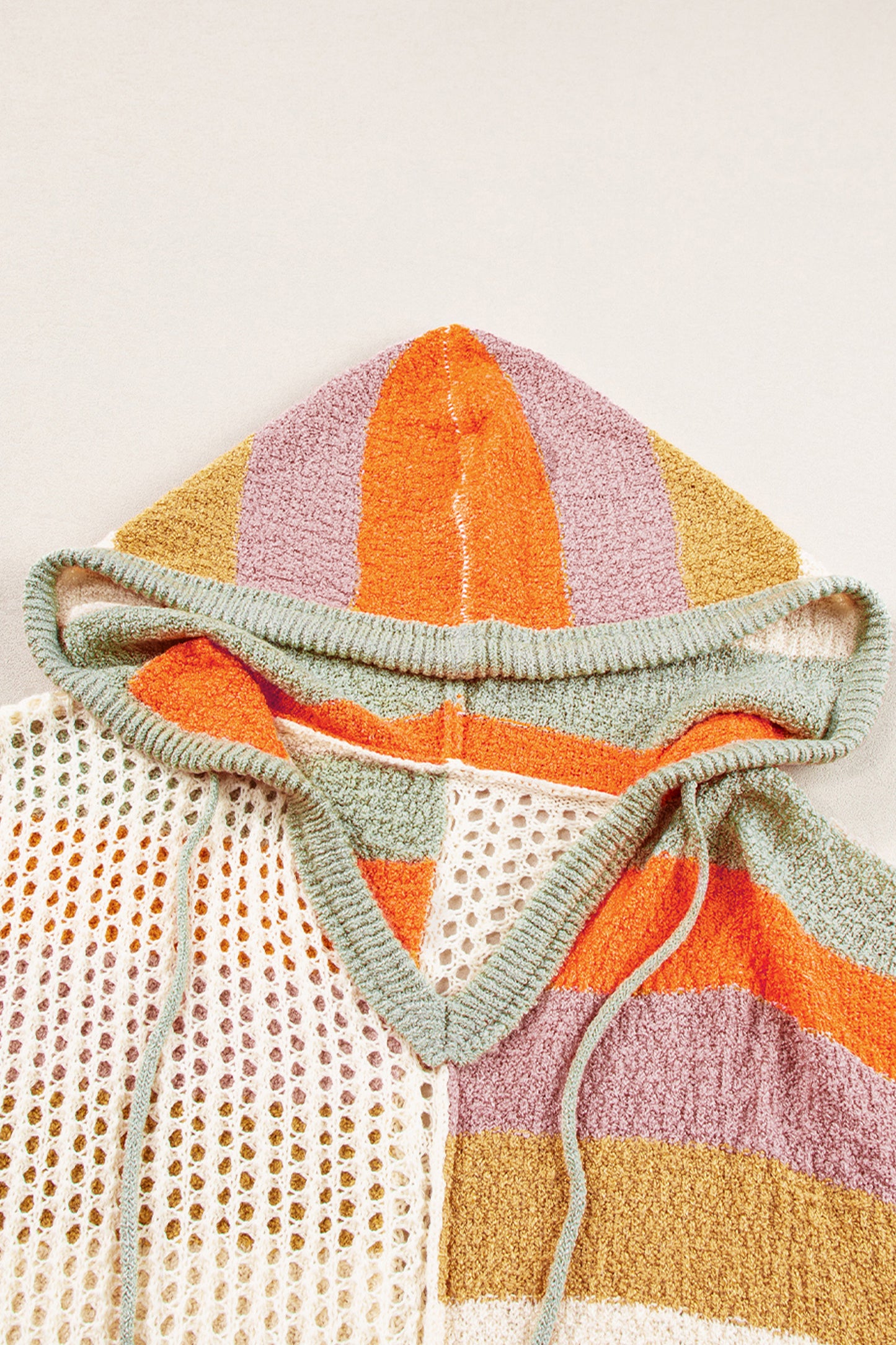 DEAR-LOVER Beige Oversized Colorblock V Neck Hooded Sweater
