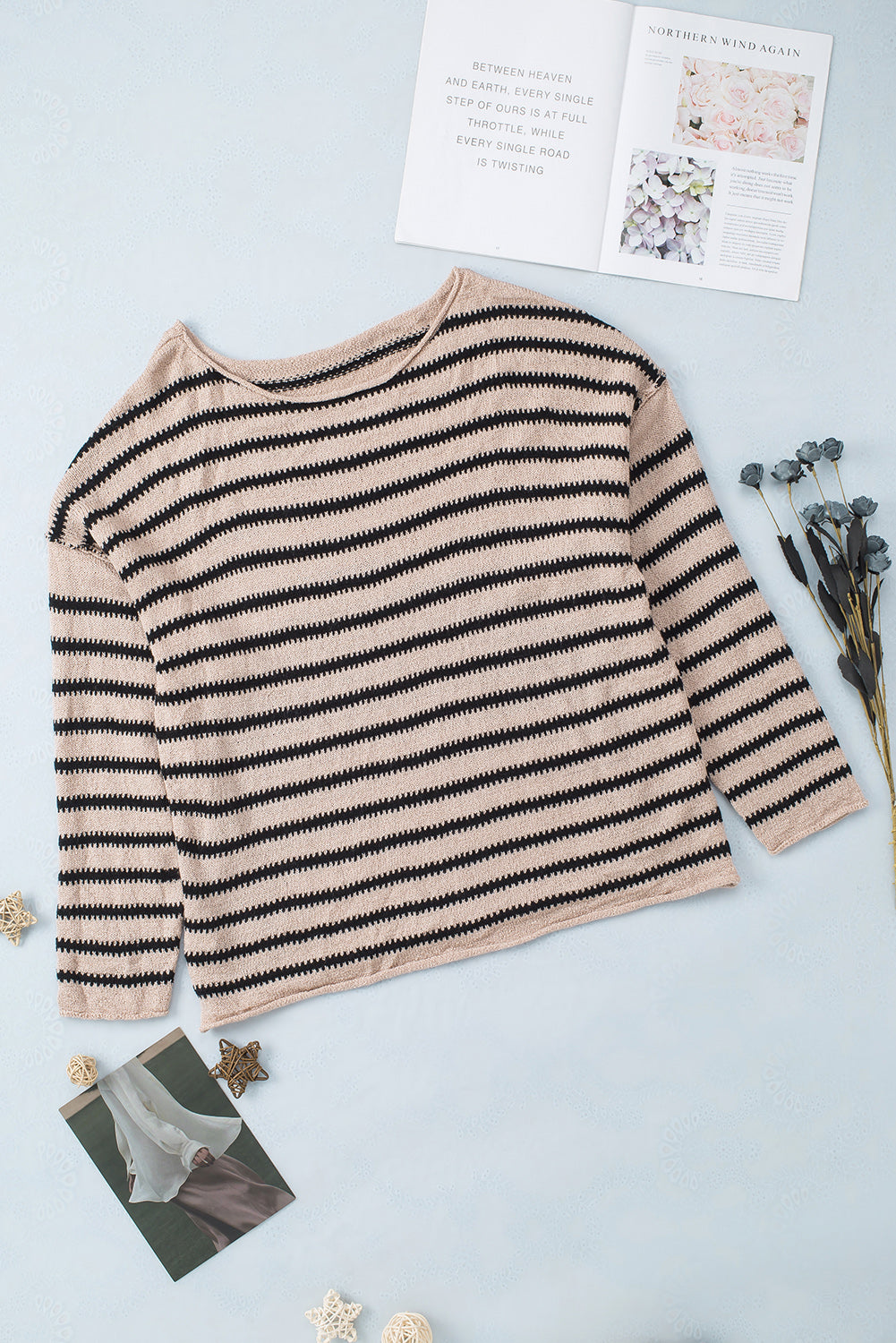 Striped Print Dropped Shoulder Loose Sleeve Sweater - Premium Tops from Momma Done Gone Crafty- Just $41.99! Shop now at Momma Done Gone Crafty