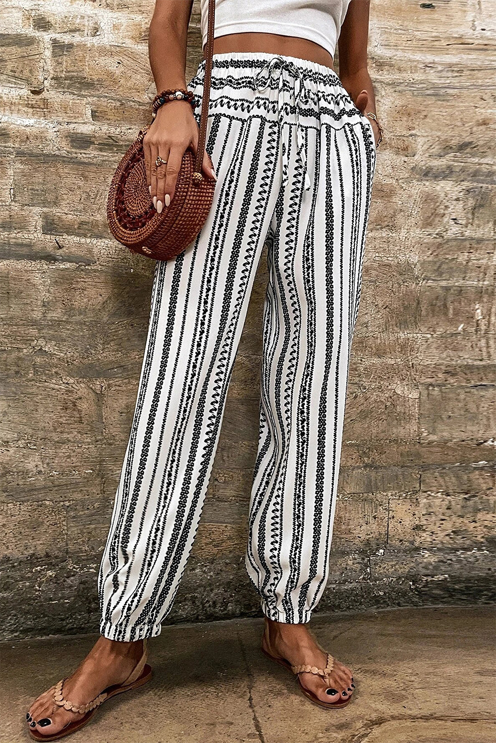 Black Stripe Boho Striped Print Casual Pants - Premium Bottoms/Pants & Culotte from Momma Done Gone Crafty- Just $26.10! Shop now at Momma Done Gone Crafty