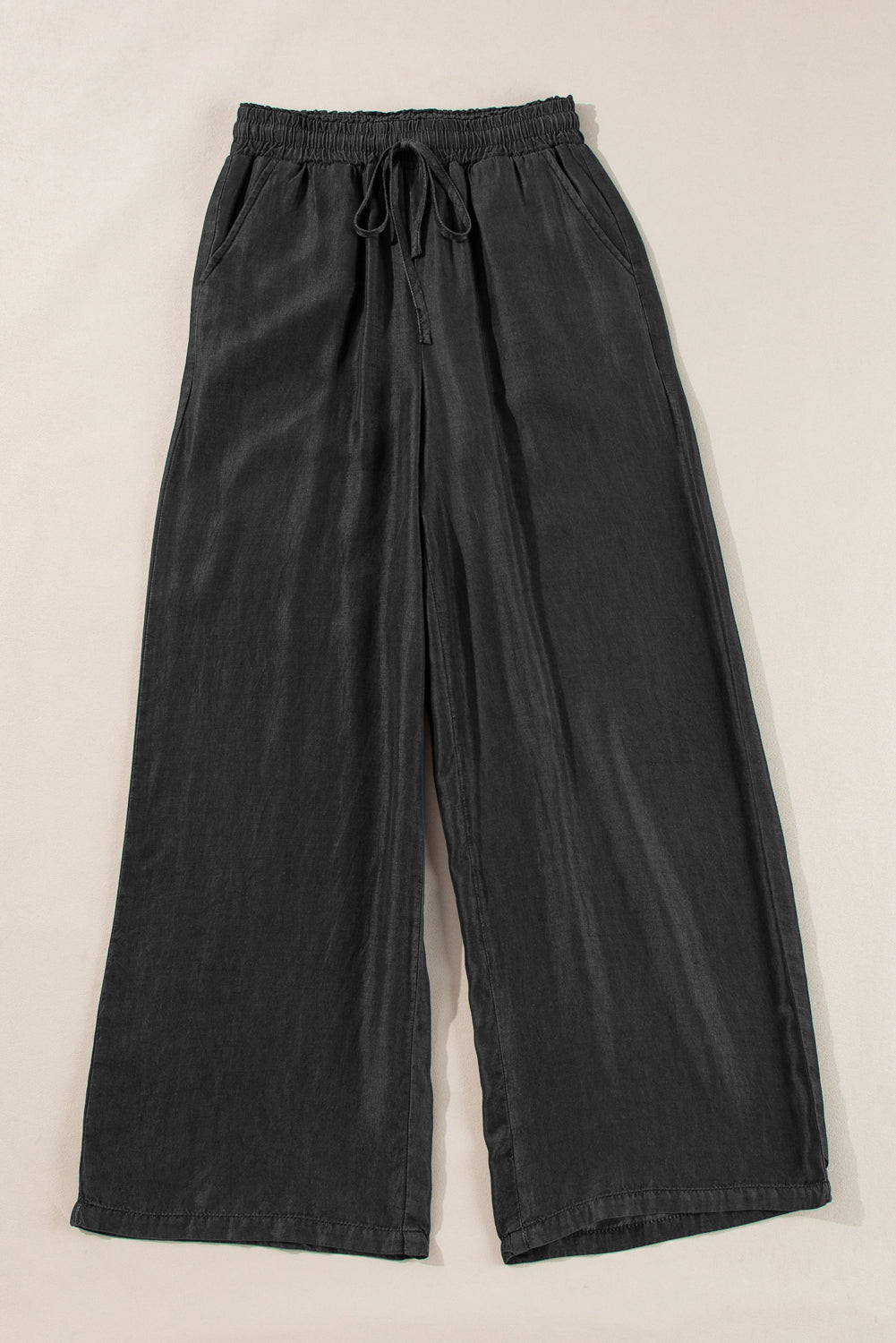 Black Drawstring High Waist Wide Leg Denim Pants - Premium Bottoms/Pants & Culotte from Momma Done Gone Crafty- Just $30! Shop now at Momma Done Gone Crafty