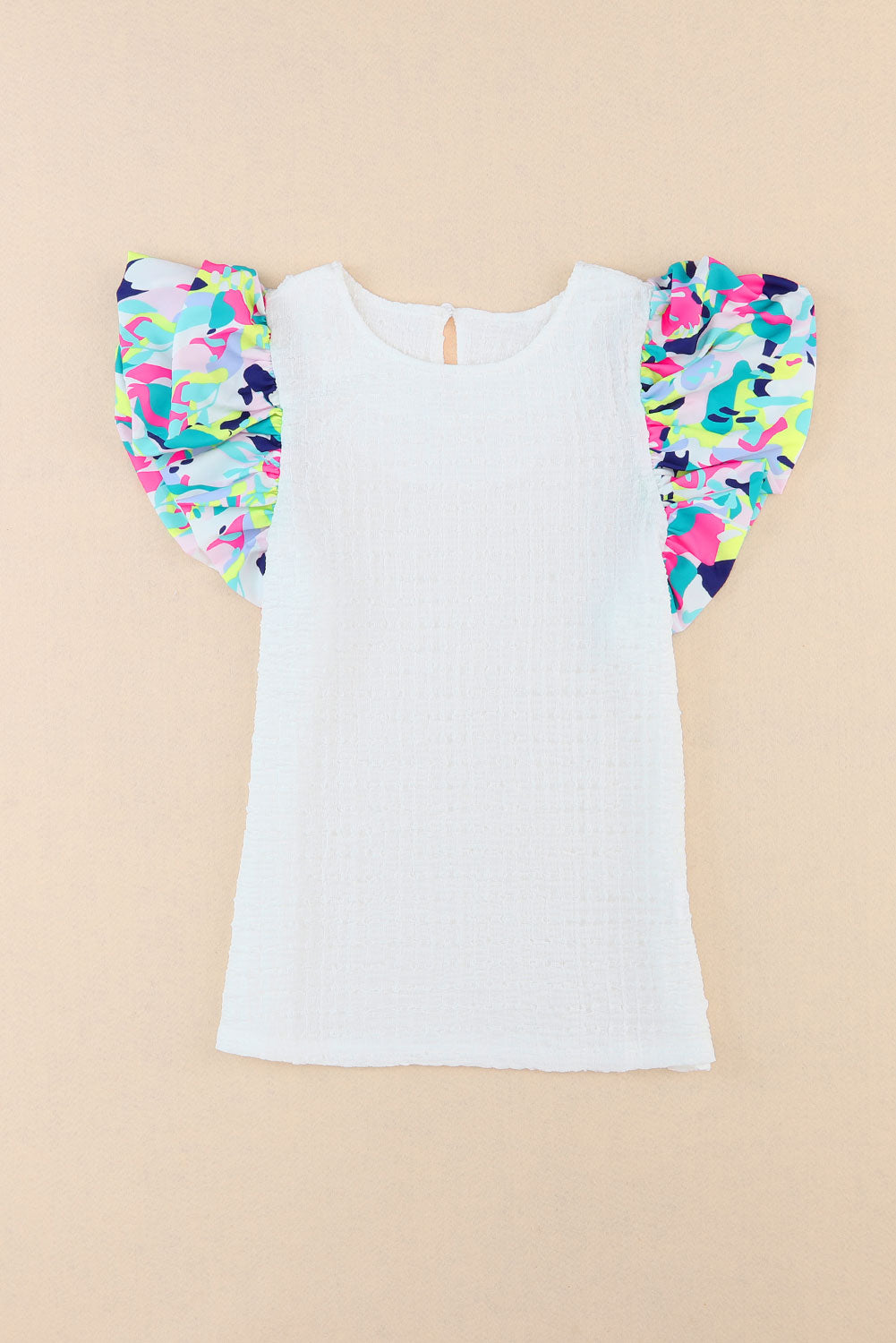 White Voluminous Printed Puff Sleeve Textured Top - Premium Tops from Momma Done Gone Crafty- Just $18.00! Shop now at Momma Done Gone Crafty