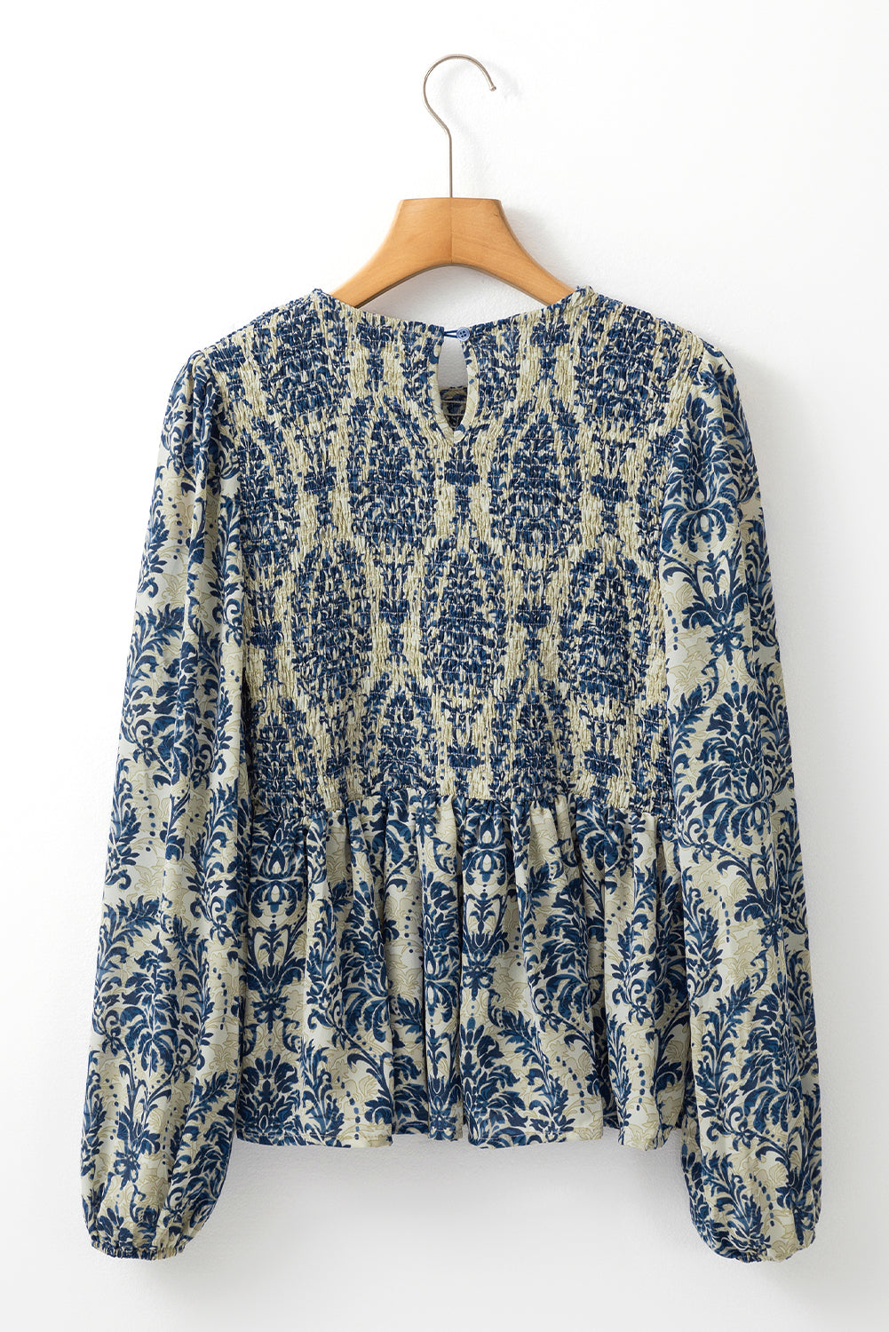 Sky Blue Boho Printed Balloon Sleeve Smocked Peplum Blouse - Premium Tops/Blouses & Shirts from Ashes 2 Wildflowers Boutique, LLC- Just $23.73! Shop now at Ashes 2 Wildflowers Boutique, LLC