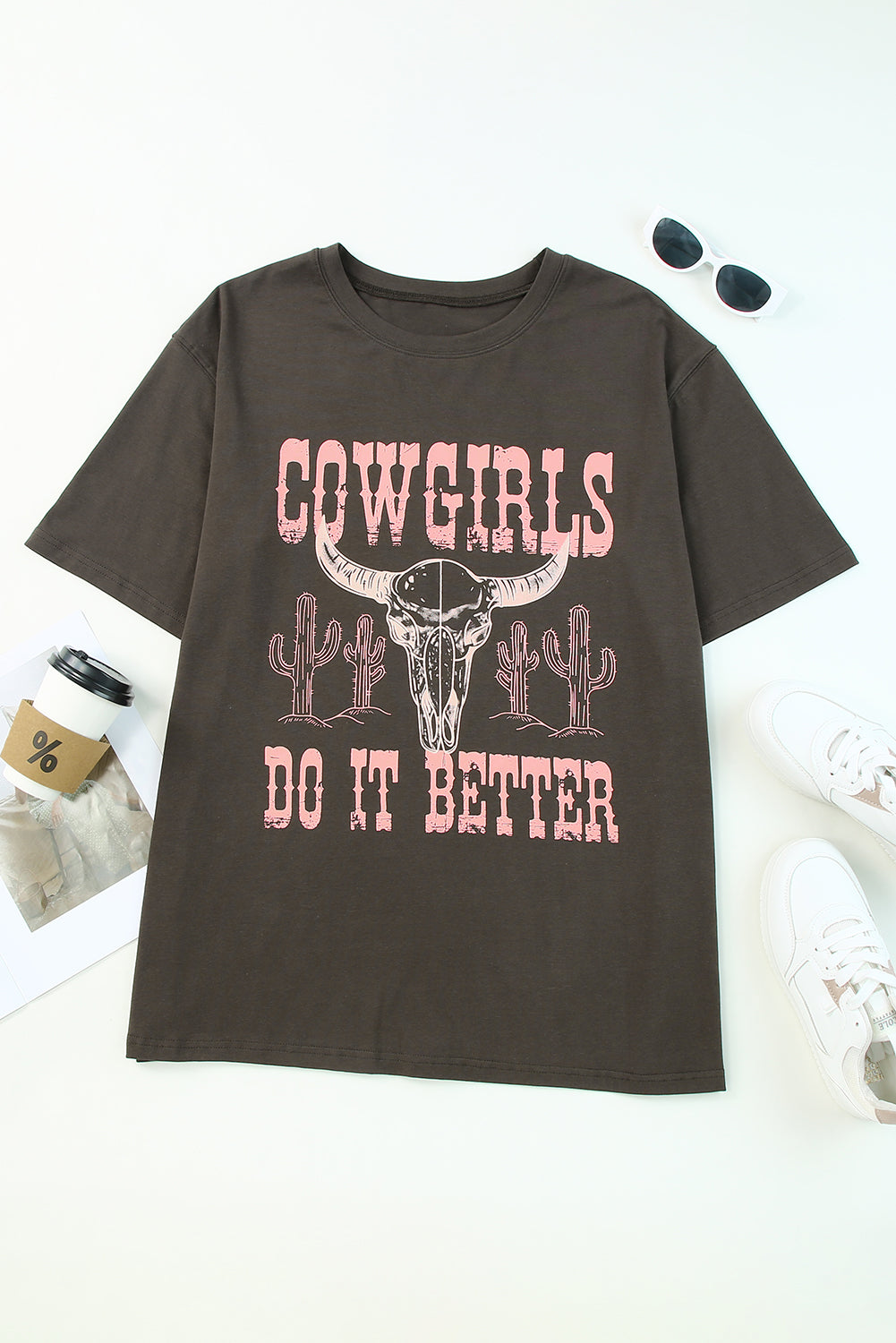 Gray COWGIRLS DO IT BETTER Graphic Print Oversized T Shirt - Premium Tops/Tops & Tees from Momma Done Gone Crafty- Just $17.10! Shop now at Momma Done Gone Crafty