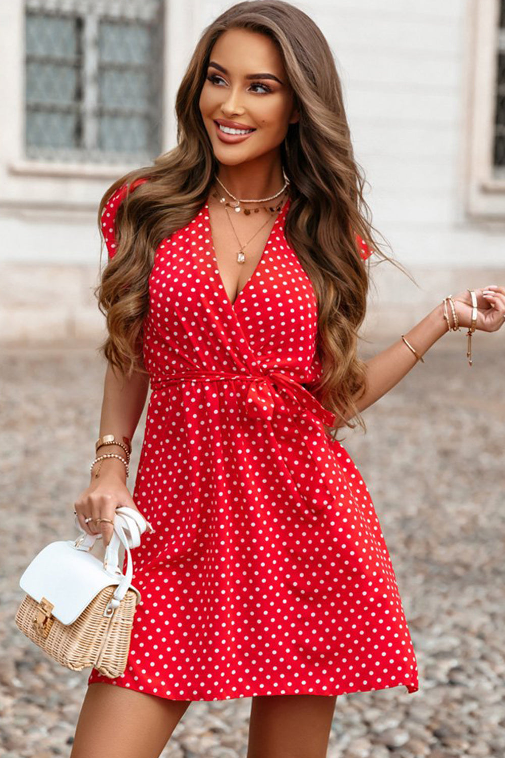 Fiery Red Polka Dot V Neck Ruffle Sleeve Dress - Premium Dresses/Mini Dresses from Momma Done Gone Crafty- Just $25.50! Shop now at Momma Done Gone Crafty