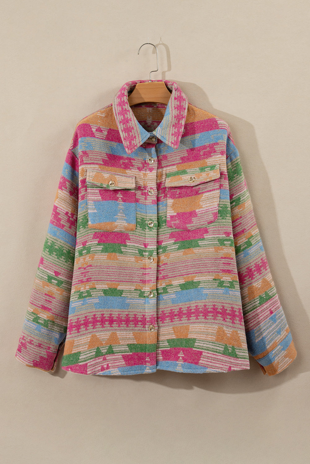 Pink Plus Size Aztec Printed Flap Pocket Shacket - Premium Sale (50% OFF)/30% OFF from Ashes 2 Wildflowers Boutique, LLC- Just $38.90! Shop now at Ashes 2 Wildflowers Boutique, LLC