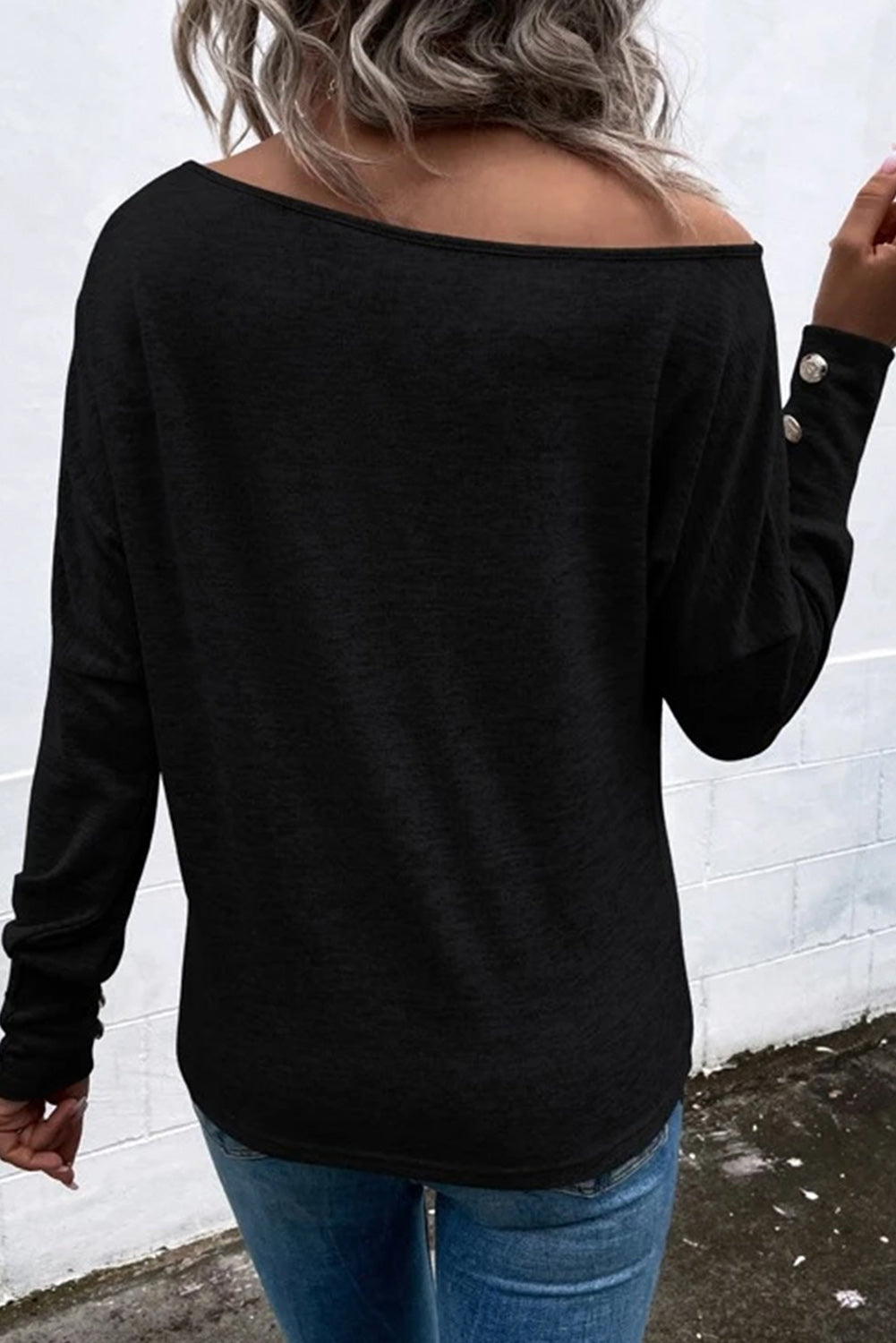 Black Asymmetrical Cut Out Buttoned Long Sleeve Top - Premium Tops from Momma Done Gone Crafty- Just $43.80! Shop now at Momma Done Gone Crafty