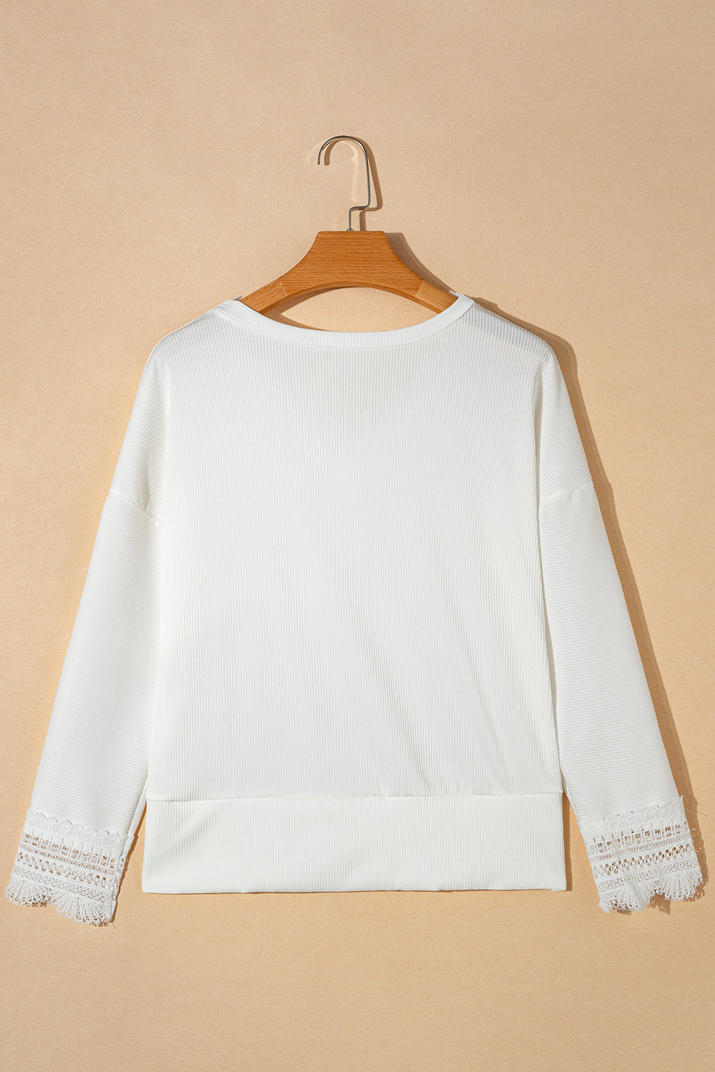 White Ribbed Texture Lace Trim V Neck Long Sleeve Top - Premium Tops from Momma Done Gone Crafty- Just $42.60! Shop now at Momma Done Gone Crafty