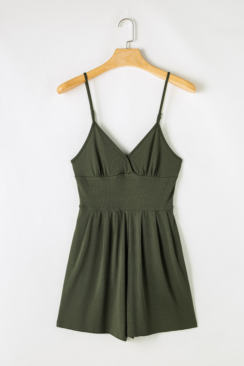 Moss Green Spaghetti Straps Cinched Waist Ribbed Romper - Premium Bottoms/Jumpsuits & Rompers from Momma Done Gone Crafty- Just $16.95! Shop now at Momma Done Gone Crafty