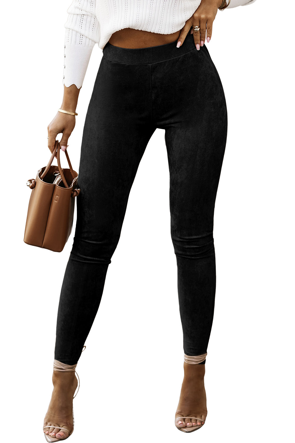 Black High Waist Faux Suede Skinny Leggings - Premium Bottoms/Leggings from Ashes 2 Wildflowers Boutique, LLC- Just $16.11! Shop now at Ashes 2 Wildflowers Boutique, LLC